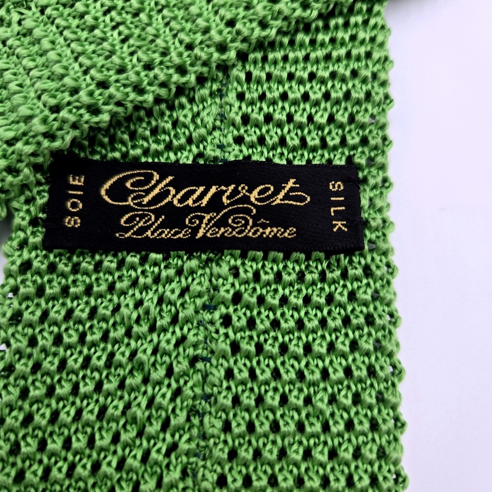 CHARVET Place Vendome Mens Silk Knit Tie Green Made in Italy Square End